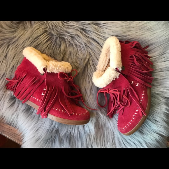 Shearling Hidden Platform Fringe Moccasin Bootie - Picture 3 of 6